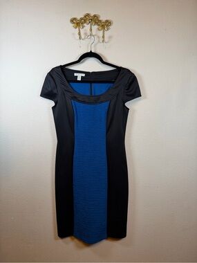 London Style Collection Black and Royal Blue Midi Bodycon Dress. Size 8